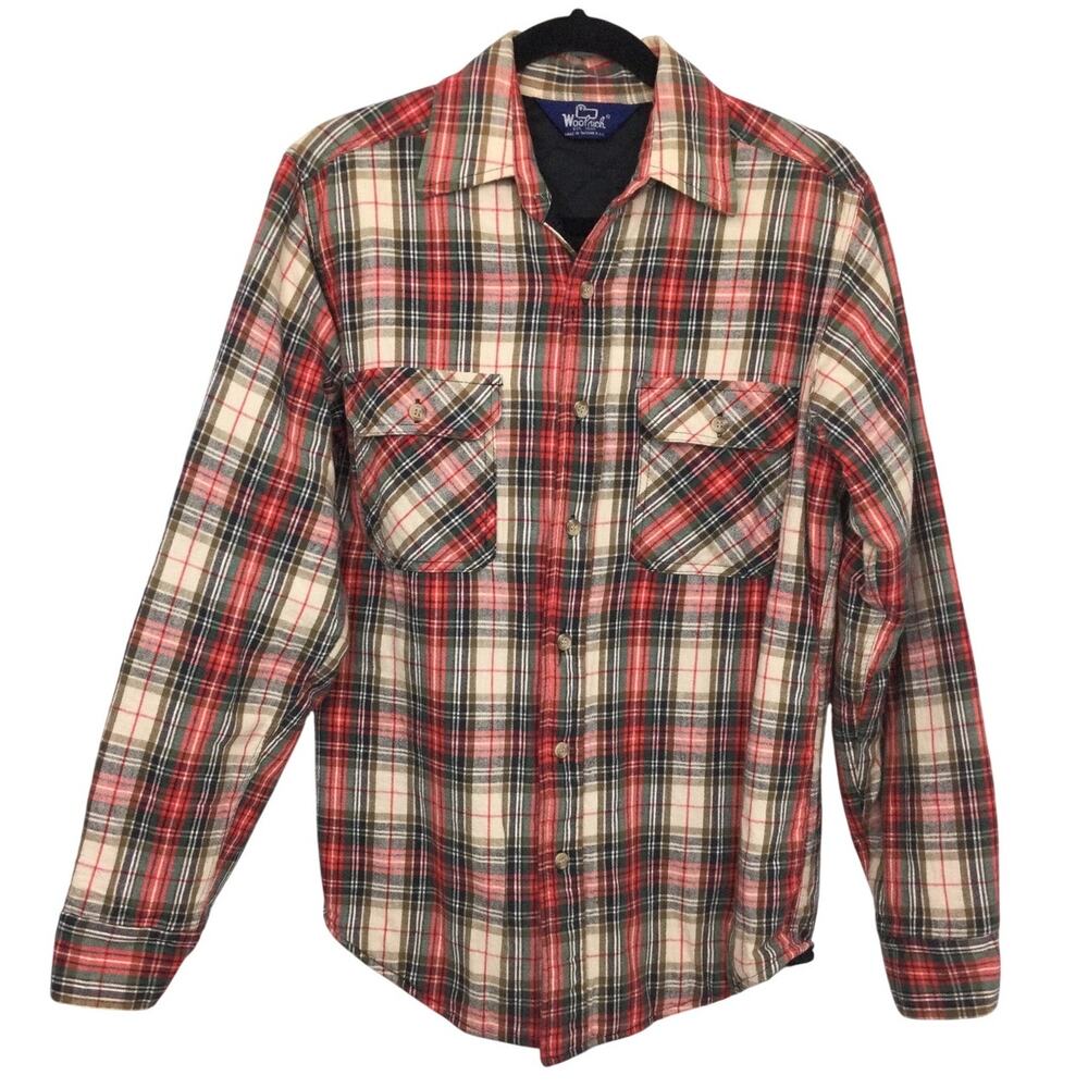 Woolrich 80s Gorpcore Lumberjack Red Plaid Quilted Flap Rugged Men's Shacket S